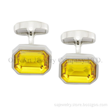 Yellow Crystal Stone on Brass or Silver 925 Cuff Links (OACL0359)